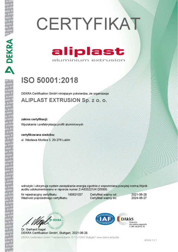 Certyfikat ISO 50001 PL 
